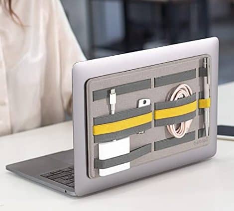 Yellow Beblau SHIFT PRO Portable Tech Organizer for laptops, backpacks – perfect gift for students.