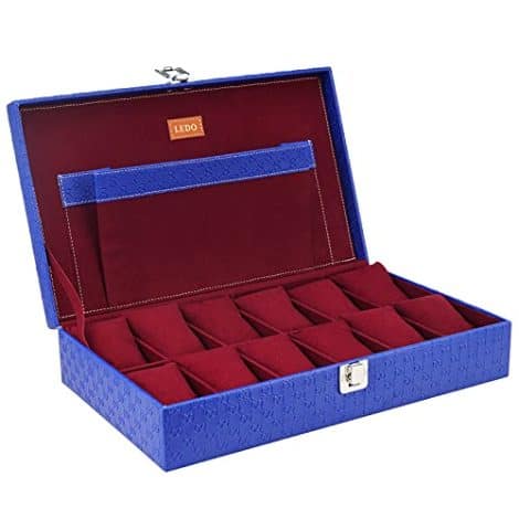 Royal Blue LEDO Watch Organizer Storage Case with 12 Slots for Men and Women