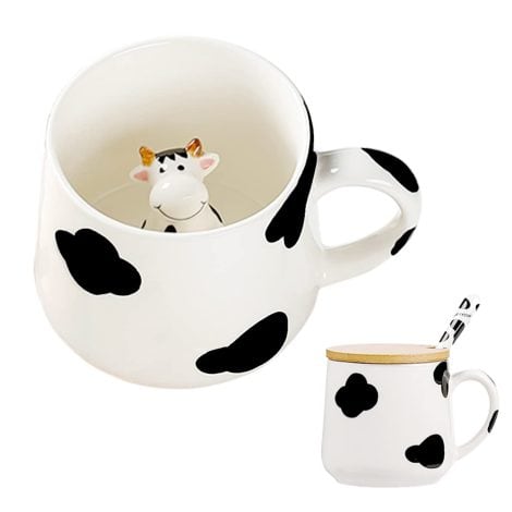 Adorable Cow Mug Set with Lid and Spoon – Perfect Christmas or Birthday Present for Anyone!