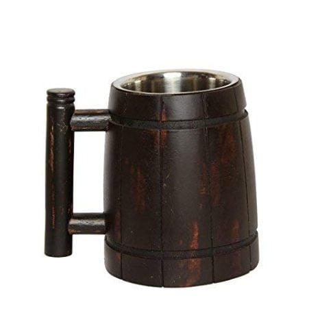 GoCraft Wooden Beer Mug: Stainless Steel Cup | Perfect Gift for Men | Vintage Bar Accessory – Barrel Brown Retro Design