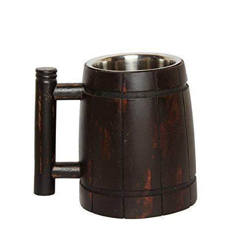 GoCraft Handmade Wooden Beer Mug with 18oz Stainless Steel Cup | Great Beer Gift Ideas Wooden Beer Tankard for Men | Vintage Bar accessories - Barrel Brown Retro Design