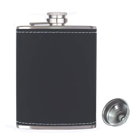 8oz Stainless Steel Pocket Flask Set with Funnel, Covered in Black Leather, Perfect for Discreet Whiskey or Vodka Shots. Great Gift for Men and Women.