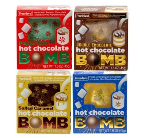 Hot Chocolate BOMB 4 Pack – includes Original, Salted Caramel, Double Chocolate, & Peppermint flavors. Perfect for holidays!