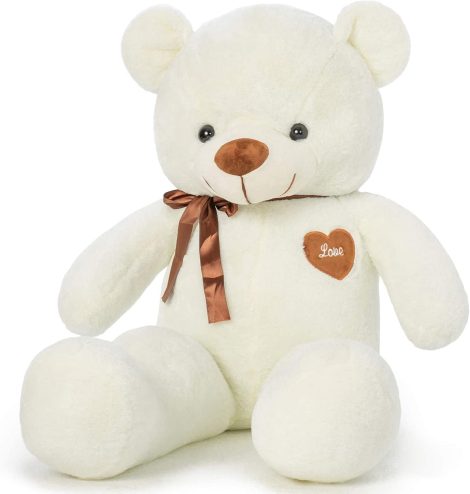 Giant 100cm Teddy Bear – Adorable and Soft Plush Toy, Perfect for Valentine’s, Birthdays, or Any Special Occasion! (White A)