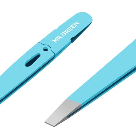 Blue MR.GREEN Facial Hair Tweezers with Beveled Tip for Men and Women’s Grooming.