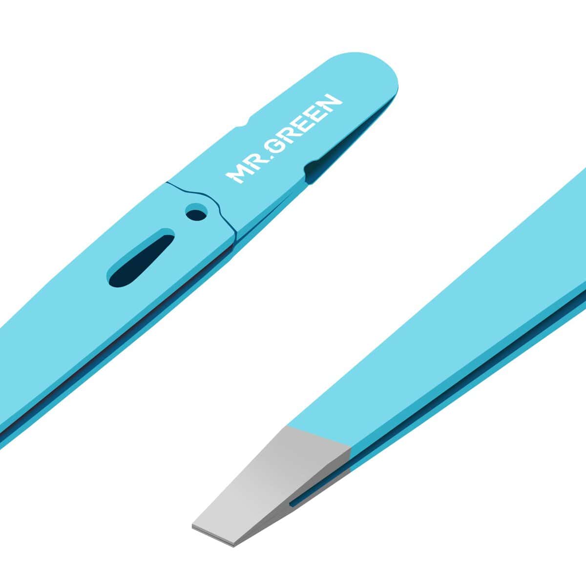 MR.GREEN Eyebrow Tweezers Bevel Tip Tweezers for Facial Hair, Classic Stainless Steel Tweezers for Men and Women Personal Care Tools (Blue)