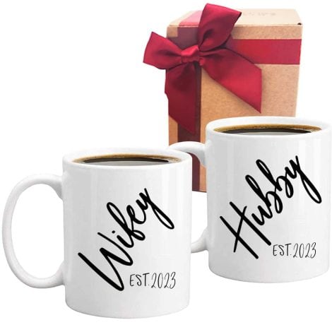 2023 Hubby Wifey Mug Set: Perfect Wedding Gift for Couples, Bridal Shower, Mr and Mrs Shot Mugs