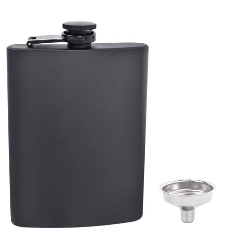 8 ounce stainless steel pocket flask and funnel set for discreetly drinking liquor; perfect gift for men.