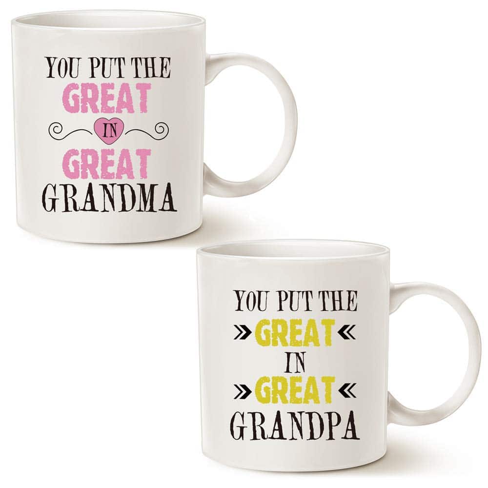 MAUAG Grandparent Coffee Mug Christmas Gifts, You Put the Great in Great Grandma/Grandpa Best Birthday Presents for Grandparent Grandma Grandpa Cup White, 11 Oz