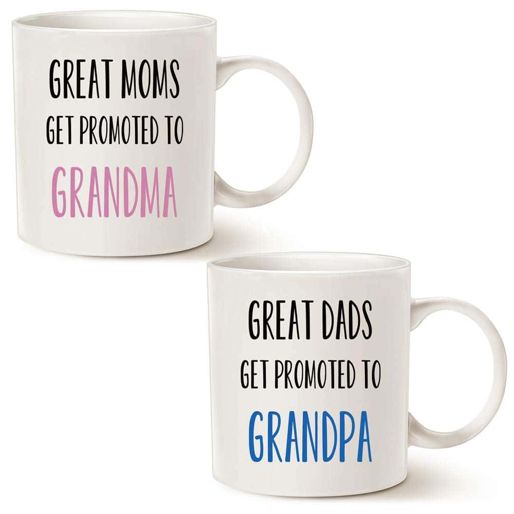 MAUAG Funny Grandparent Coffee Mug Christmas Gifts, Great Moms/Dads Get Promoted to Grandma/Grandpa Best Birthday Gifts for Grandparent Cup White, 11 Oz