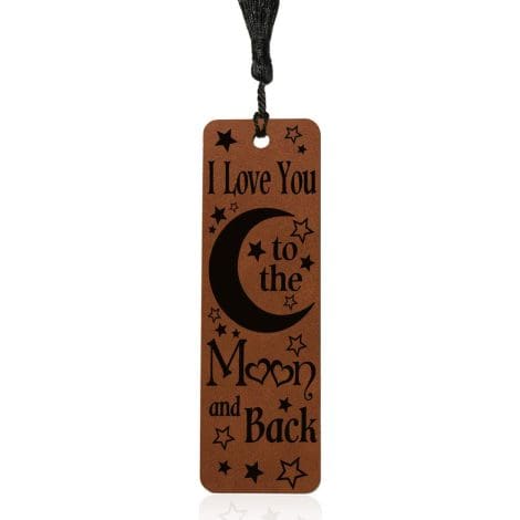 Kate Posh – Engraved Leather Bookmark: “I Love You to the Moon and Back!” Perfect for anniversaries, weddings, Valentine’s Day, and book lovers.