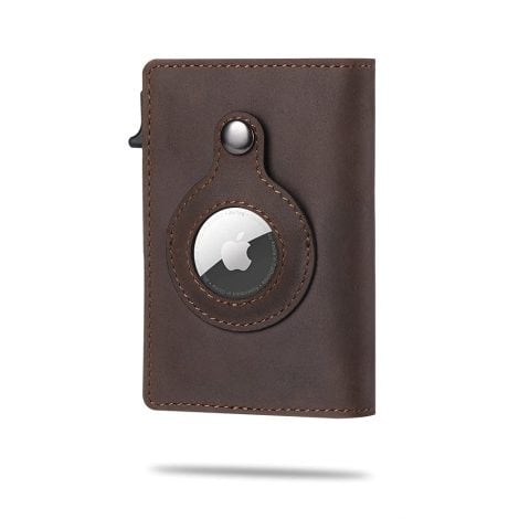 Classic Dark Brown Leather Men’s AirTag Wallet with RFID Blocking for Enhanced Security – Arabian Oryx