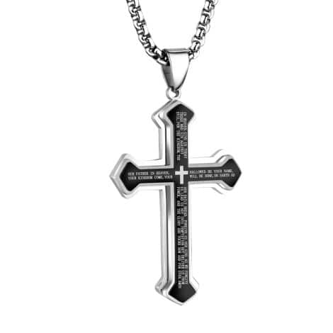 Jesus Cross Necklace for Car Rear View Mirror, Christian Gift, Decoration Ornament, Black Stripe Design.