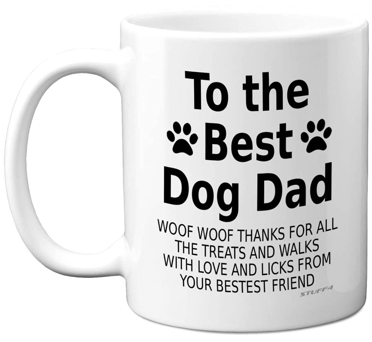 Stuff4 Best Dog Dad Gifts - Gift From Dog Christmas Mug, Funny Coffee Mug Cup, Woof Thanks, Dog Gifts for Men, Christmas, Birthday Present, 11oz Ceramic Dishwasher Microwave Safe Tea Mugs - Made in UK