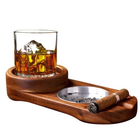 Wooden Cigar Ashtray Set with Coaster, Whiskey Glass Tray, and Cigar Holder – Perfect Dad Gift!