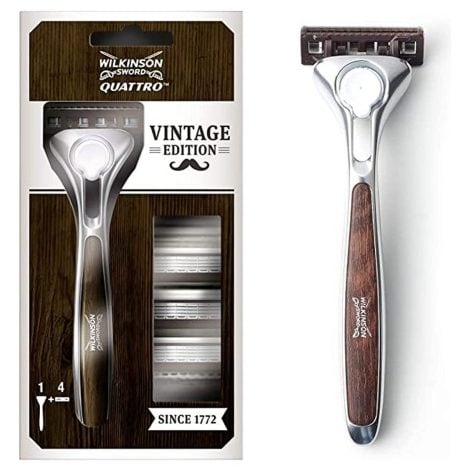 Wilkinson Sword Quattro Vintage Edition Men’s Razor with 5 Blades: Classic-style razor for a smooth shave.