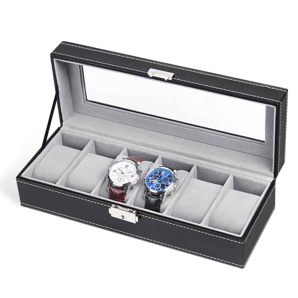 HAITRAL 6 Slot Leather Watch Box，Luxury Display Case organizer，Watch Holder Boxes,Elegant Watch Box For Men And Women For Jewelry, Bracelets, Necklaces