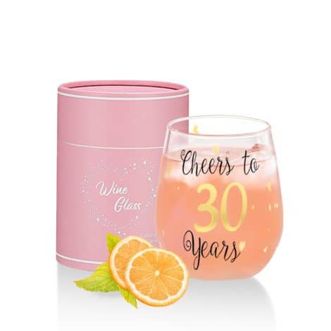 Celebrate turning 30 with elegant, gold stemless wine glasses – perfect for birthdays, weddings, and anniversaries.