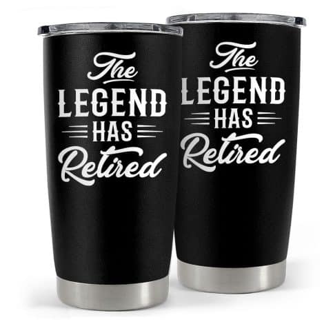 SANDJEST “The Legend Has Retired” Tumbler – Perfect Retirement Gift – 20oz Stainless Steel Travel Mug.