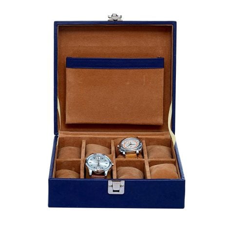 Blue Vegan Leather Watch Box with 8 Slots – Perfect Organizing Case for Men and Women