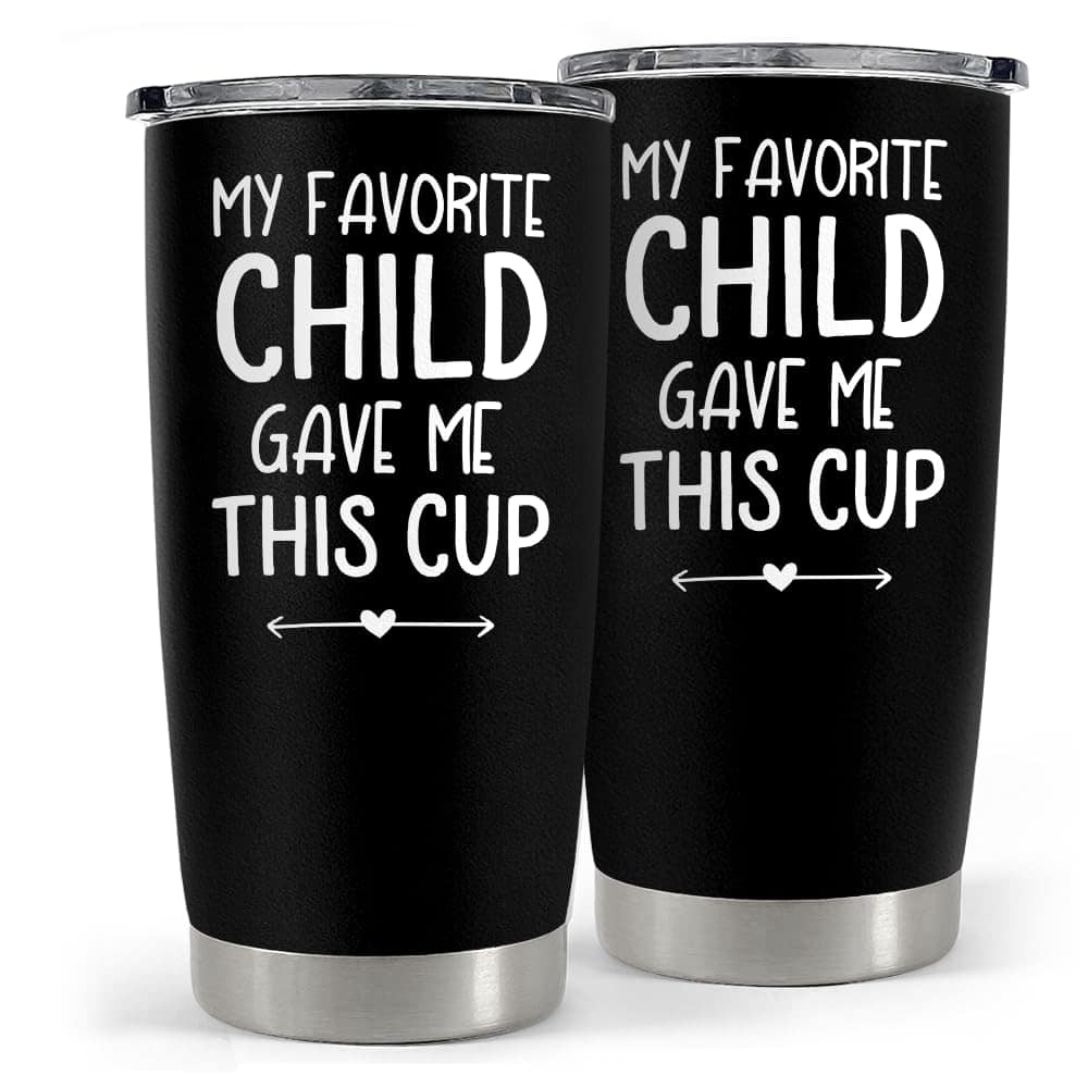 SANDJEST 20oz Stainless Steel Tumbler Gifts for Dad from Daughters Sons Insulated My Favorite Child Gave Me This Cup Travel Mug Christmas Father's Day