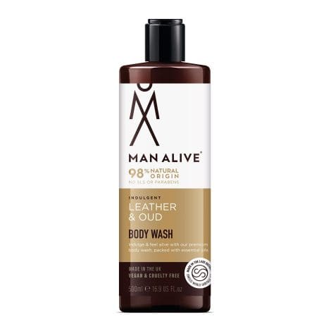 MAN ALIVE Shower Gel: a 500ml, vegan, and SLS/sulfate free body and face wash with a masculine scent – perfect men’s grooming gift.