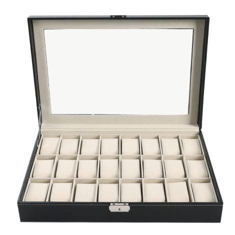 Elegant Black Watch Collection Box – Stylish, Portable 24-Slot Case for Men & Women’s Watches.