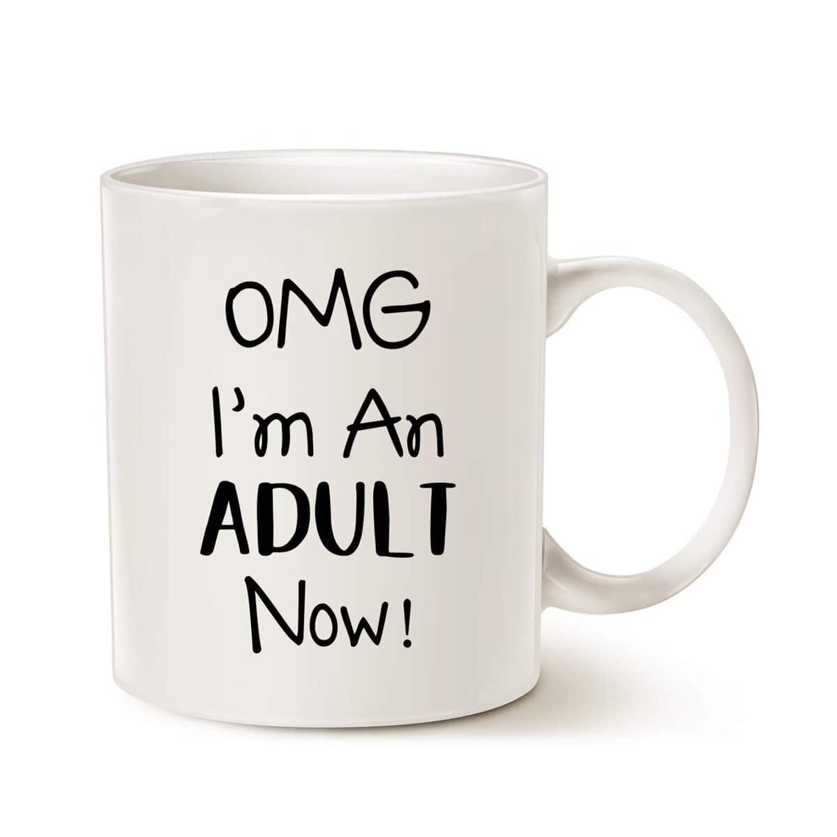 MAUAG Funny 18th Birthday Gifts for Son, Daughter, Children, Best Friend, OMG I'm An Adult Now Coffee Mug, Born In 2001 2002 Year Gift for 18 Year Old White 11 Oz