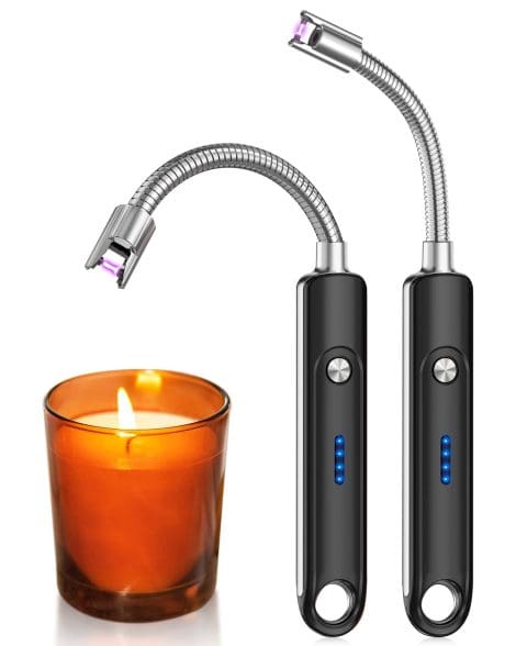 Black USB Rechargeable Candle Lighters – 2 Pack, Windproof, Flexible Neck, Flameless Plasma Arc Lighter for Candle Grill Camping.