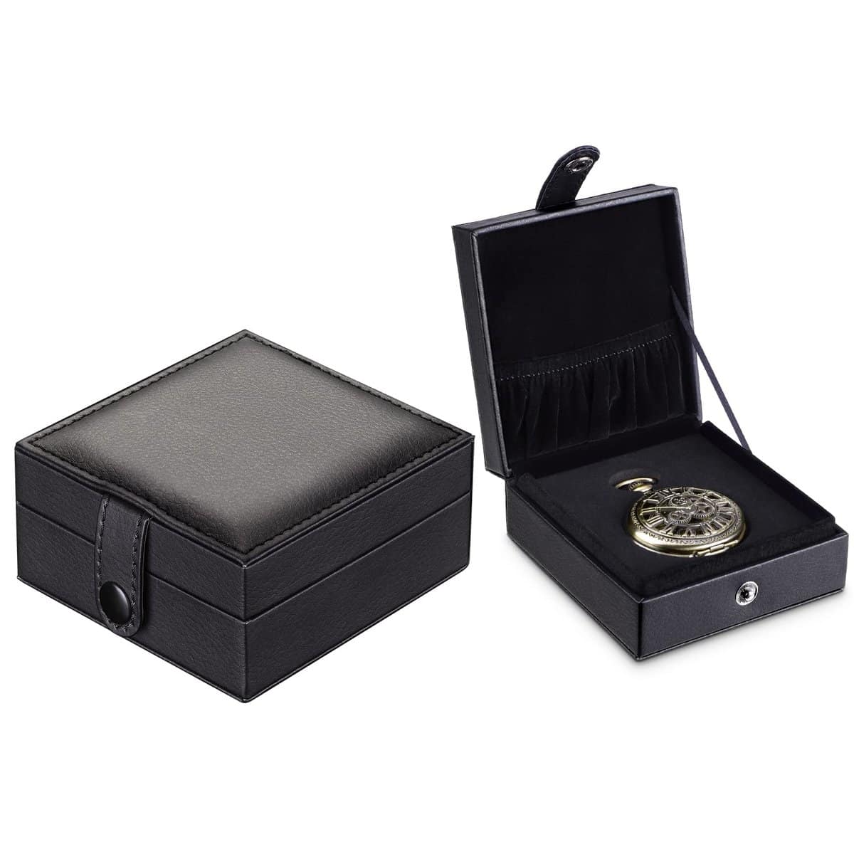 SIBOSUN Luxury PU Leather Pocket Watch Box Display Case Storage Case Black Pocket Watches Gift Box Jewelry Organizer for Men Women Gifts Box