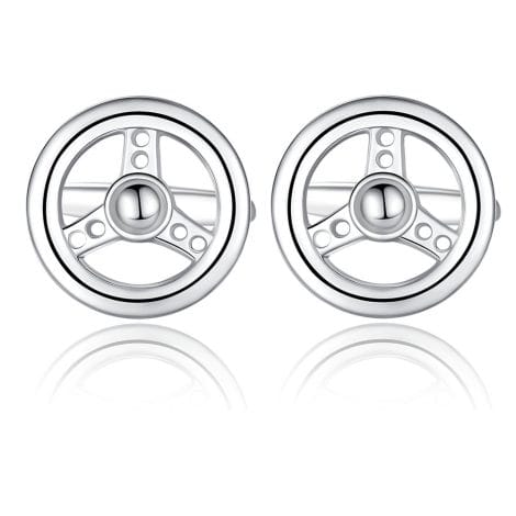 Silver Retro Round Honey Bear Cufflinks – Unique Car Steering Wheel Design, Ideal Christmas Gift for Men.