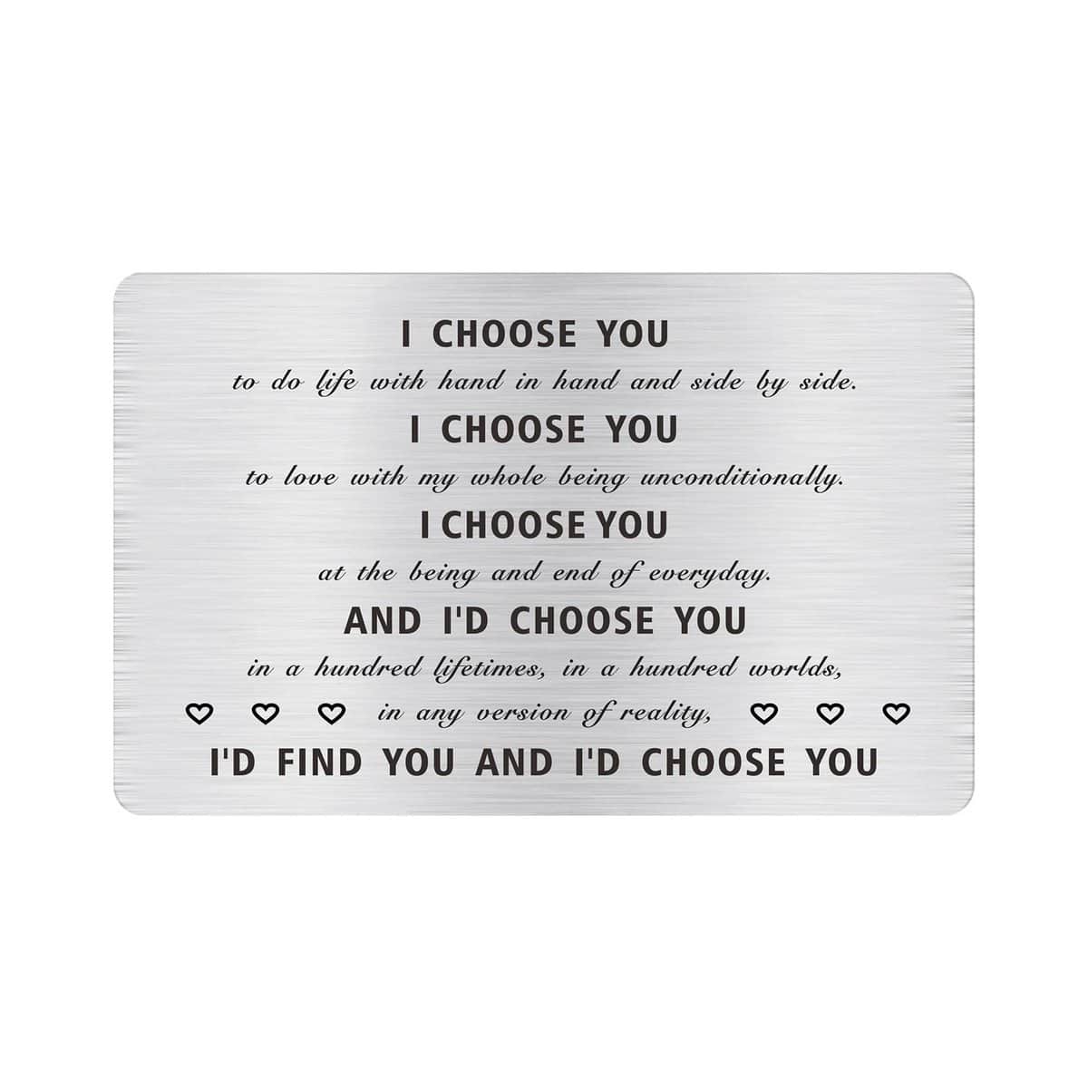 Alotozo I Choose You Engraved Wallet Card, Husband Gifts from Wife on Wedding Day, Groom Cards from Bride, Future Husband, Birthday, Christmas