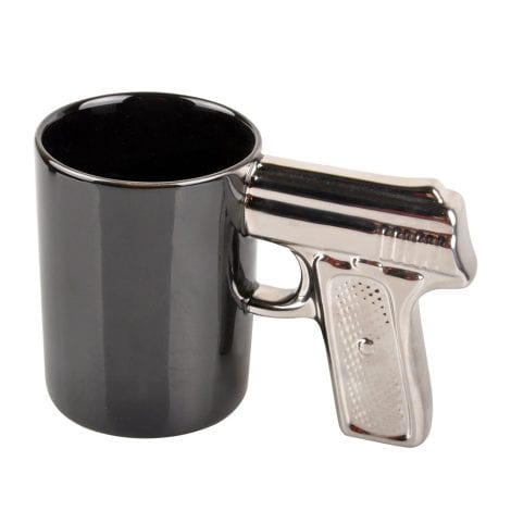 HLJgift Unique Ceramic Gun Mugs in Black & Silver, for an awesome and surprising present!