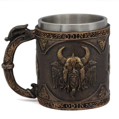 Norse Viking Odin Tankard with Raven – Nordic mug for beer or coffee, perfect gift for men.