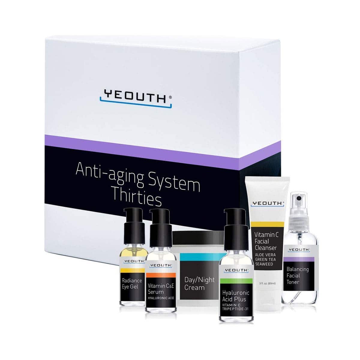 Yeouth Anti Aging Skincare Set 30s, Valentines Day, Gift Set, Cleanser, Toner, Vitamin C & Hyaluronic Acid Serum for Face, Eye Gel, Face Cream, Beauty & Personal Care Products for Women & Men 6-Piece