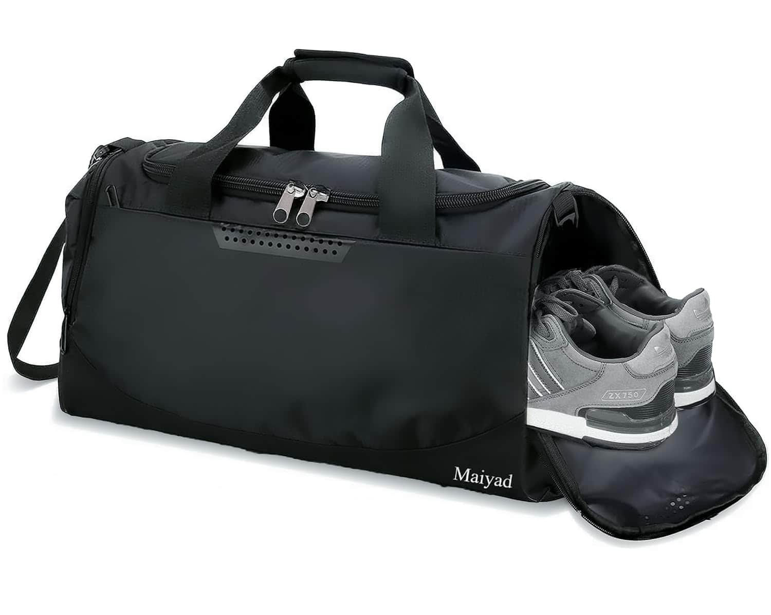 Maiyad Sports Gym Bag, Travel Duffel Bag with Wet Pocket & Shoes Compartment Basketball Football Weekender Training Workout Bag for men women, 40L, Lightweight,Black