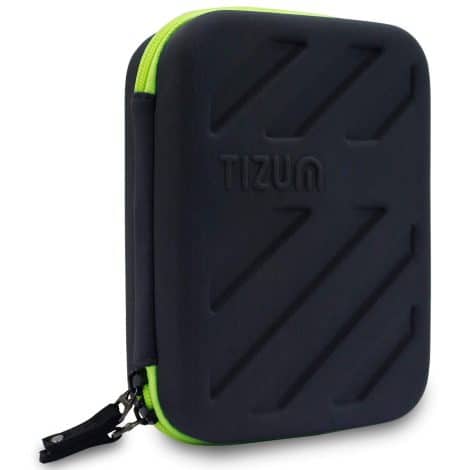 Black Tizum bag for organizing your gadgets. Keeps your devices neatly stored and easily accessible.