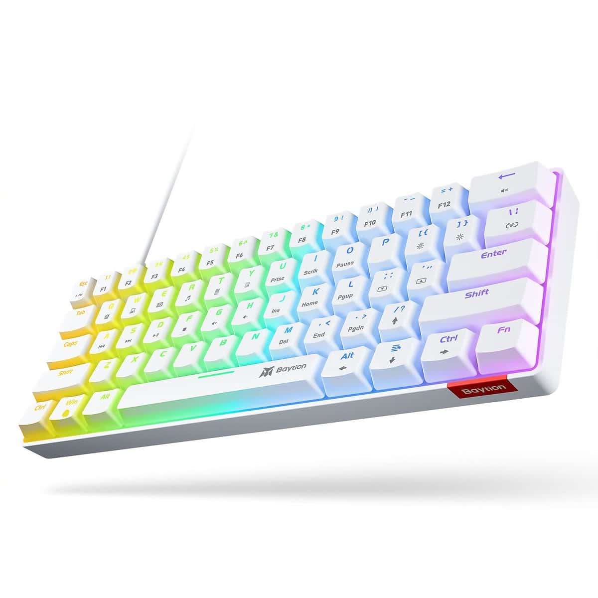 Mechanical Gaming Keyboard, Baytion 61 Keys Ultral Compact Wired Keyboard with Blue Switches and RGB Backlit for iOS, Android and Windows, White