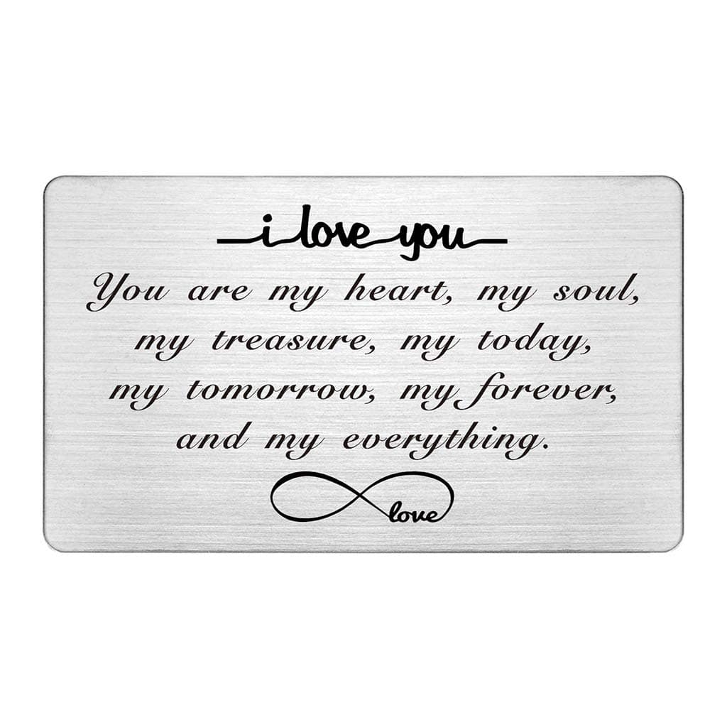 FALOGIJE Engraved Wallet Insert Card, I Love You Forever, Anniversary Card Gifts, Soulmate Gifts for Him Her, Gifts for Boyfriend Husband, Valentine's Gifts for Men, Christmas Presents