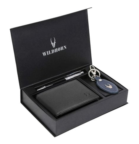 WildHorn Men’s Leather Wallet, Keychain & Pen Gift Set – Perfect for Friend, Boyfriend, Husband, Father, Son.