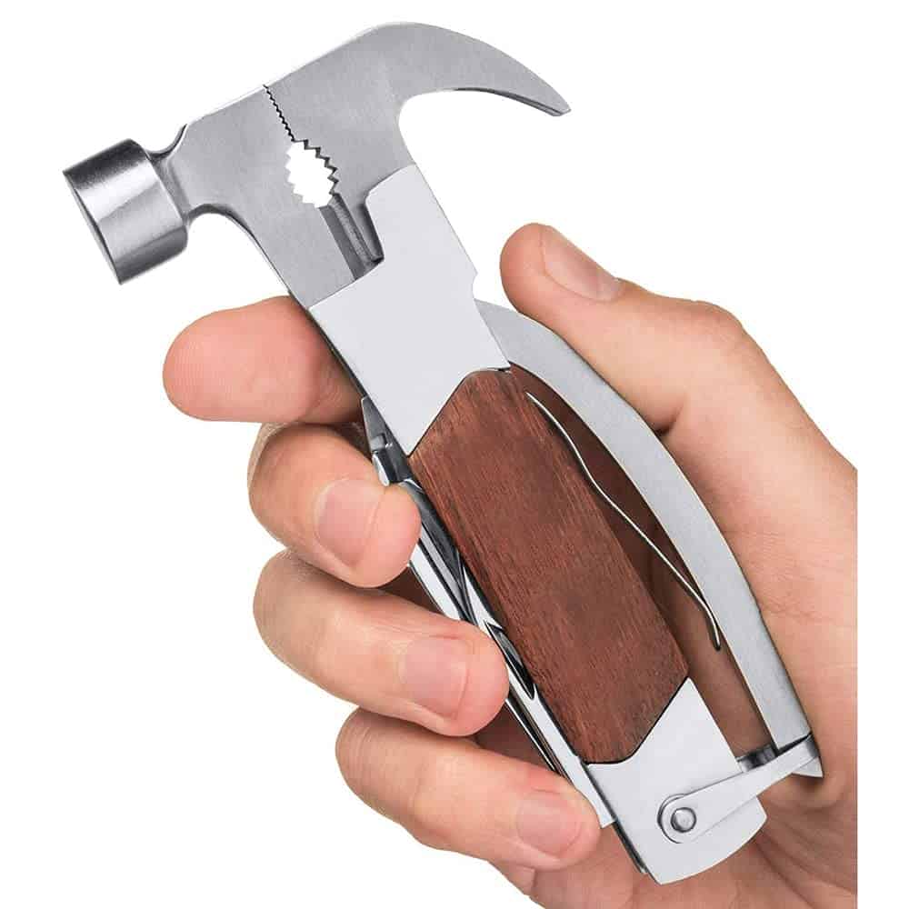 KASTWAVE 14-in-1 Stainless Steel Multitool Solid Wood Lifesaving Hammer, Emergency Escape Tool With Knife, Plier, Screwdrivers, Saw, Fish Descaler, Wrench, Bottle Opener Perfect for Camping, Outdoors