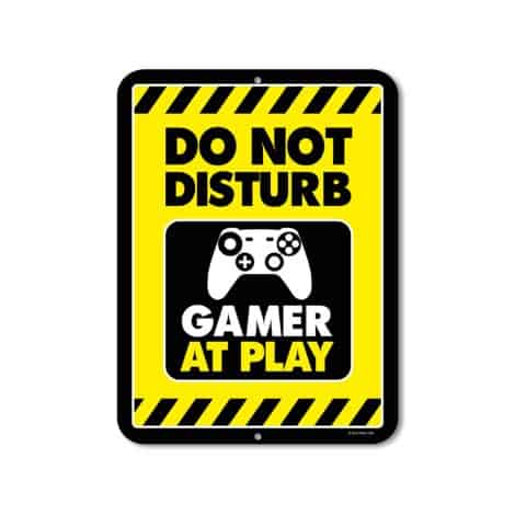 Video Game Room Sign: “Do Not Disturb – Gamer at Play” Metal Aluminum Novelty Tin, 9×12 Inches.