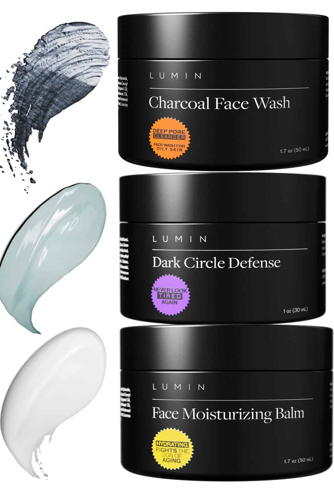 Lumin - Dark Circle Repair Set - Skin Care Kit for Men - Dark Circle Defense, Charcoal Face Wash, Moisturizer - Helps with Tired Eyes, Dark Spots, Uneven and Dull Skin - 2 Month Supply