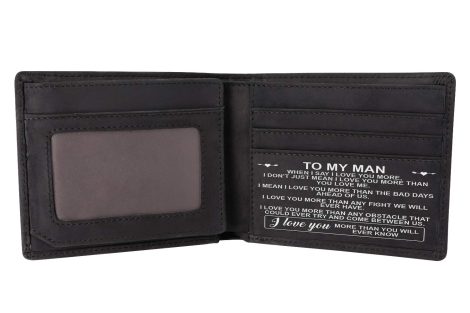 Customized Leather Wallet for Him, Engraved RFID Blocking Sleek Bifold Wallet – Perfect Birthday/Christmas Present (Black)