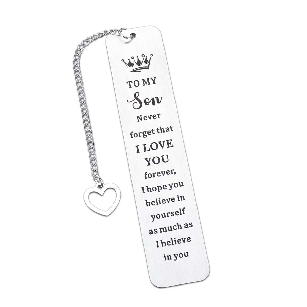 Aeolussoms to My Son Gifts Inspirational Bookmark for Son from Mom Dad Sweet 16th 18th 21st Birthday Christmas Valentines Graduation Wedding Day Gift for Son Kids Teen Boys Adult Men Him, Silver