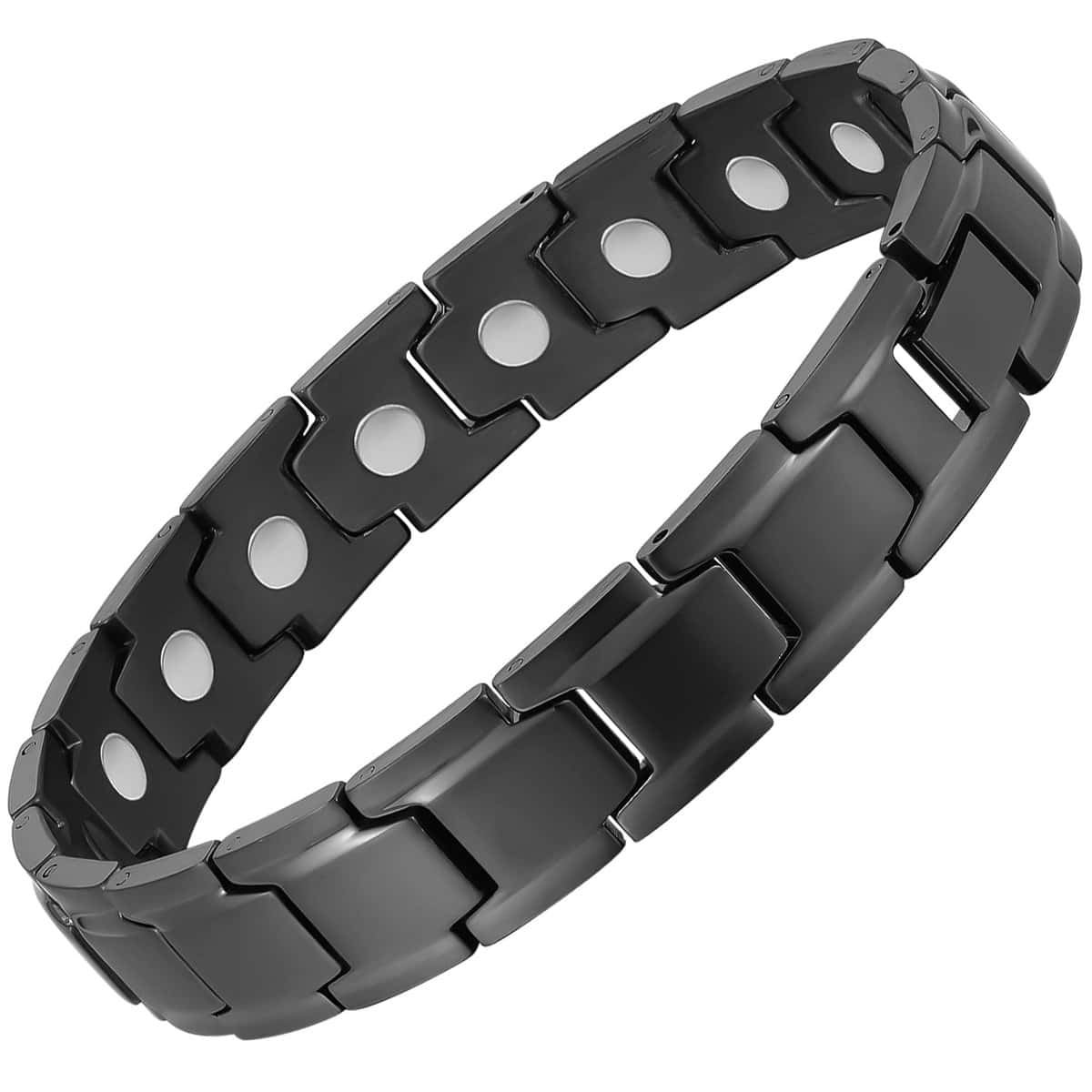 PUJANE Magnetic Bracelets for Men Women 316L Stainless Steel Ultra Strength Magnets Power Balance Energy Stones Bracelet Jewelry Gift with Adjustment Tool (Black)