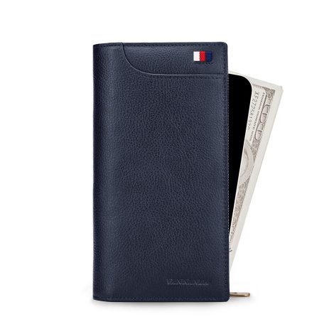 VANNANBA Classic Navy Leather Wallet – RFID Blocking Bifold Travel Wallet, Perfect Gift for Men or Women, Vintage.