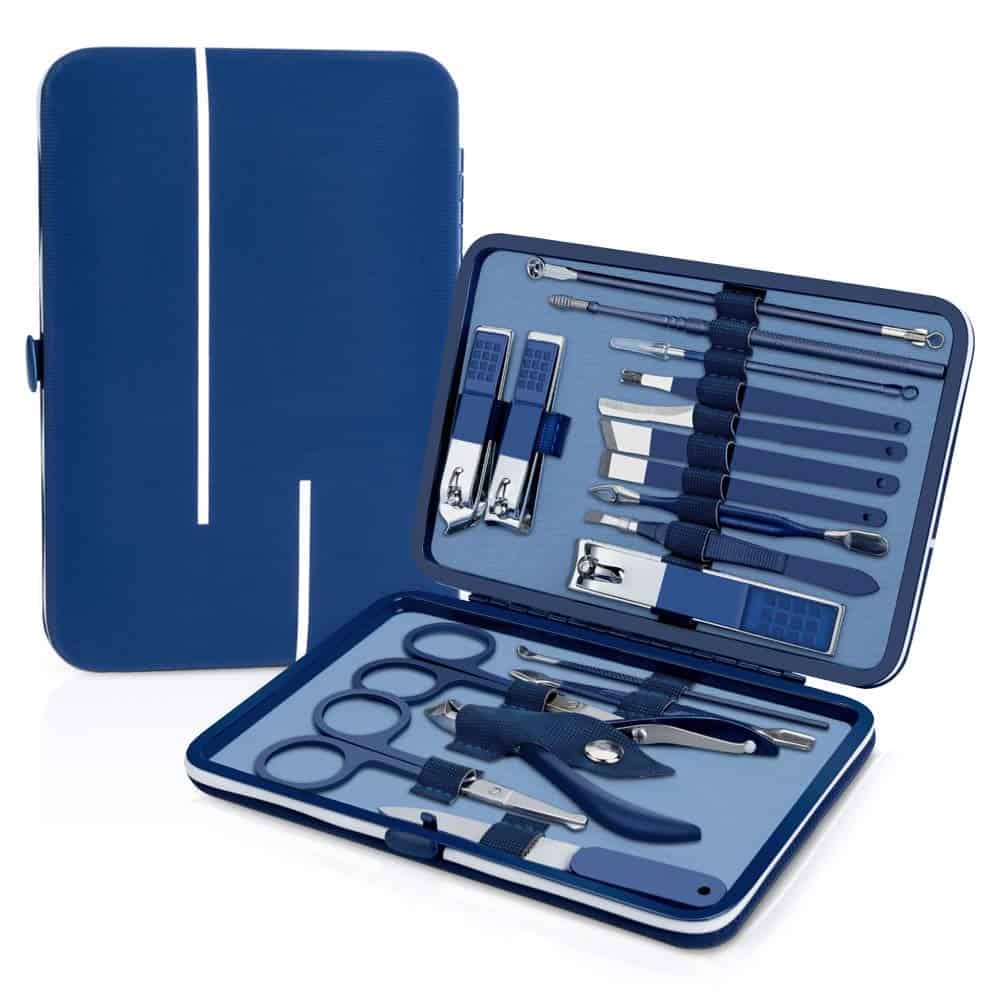 Manicure Set, Pedicure Kit, Nail Clippers, Professional Grooming Kit, Nail Tools 18 in 1 with Luxurious Travel Case for Men and Women 2022 Upgraded Version Blue