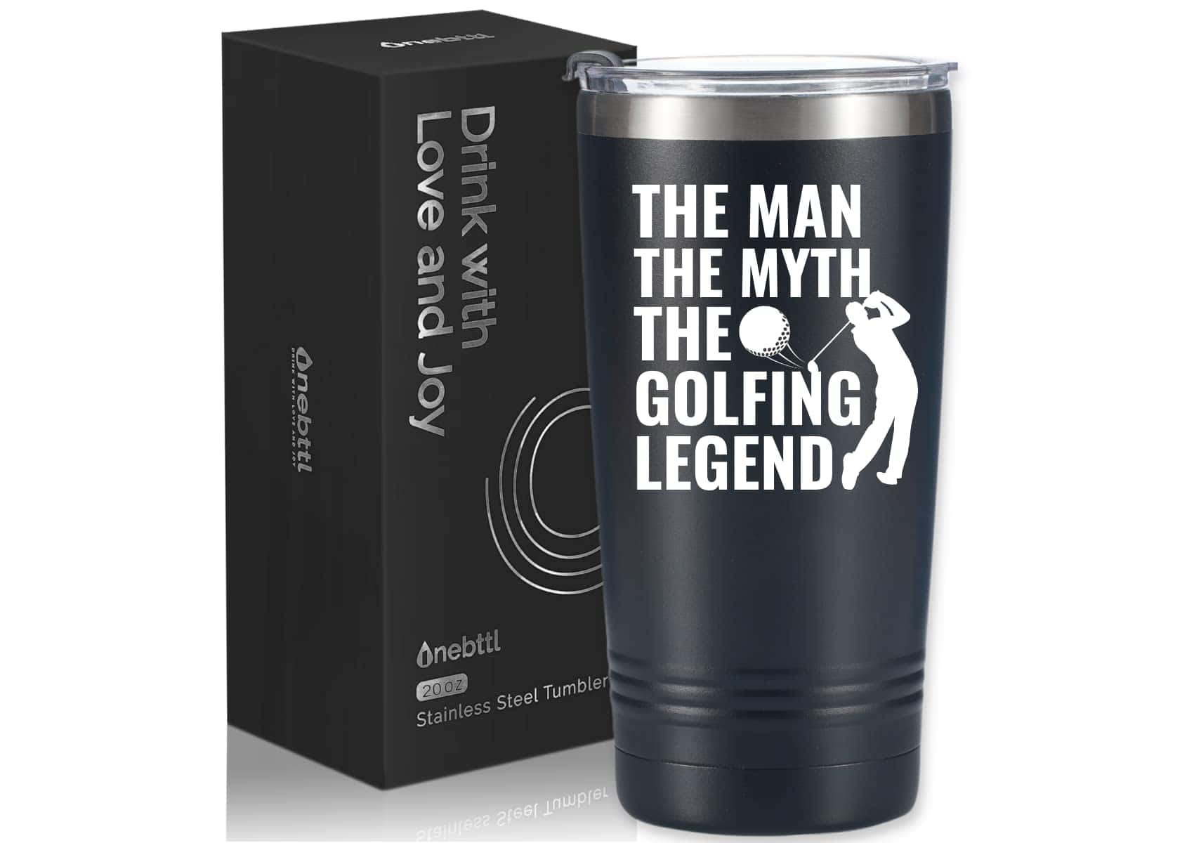 Onebttl Golf Gifts for Men, Funny Golf Gifts for Men 20oz Tumbler, Golf Dad Gifts, Fathers Day Golf Gifts, Birthday Gifts, Gifts for Golf Lovers - Black - The Man The Myth The Golfing Legend