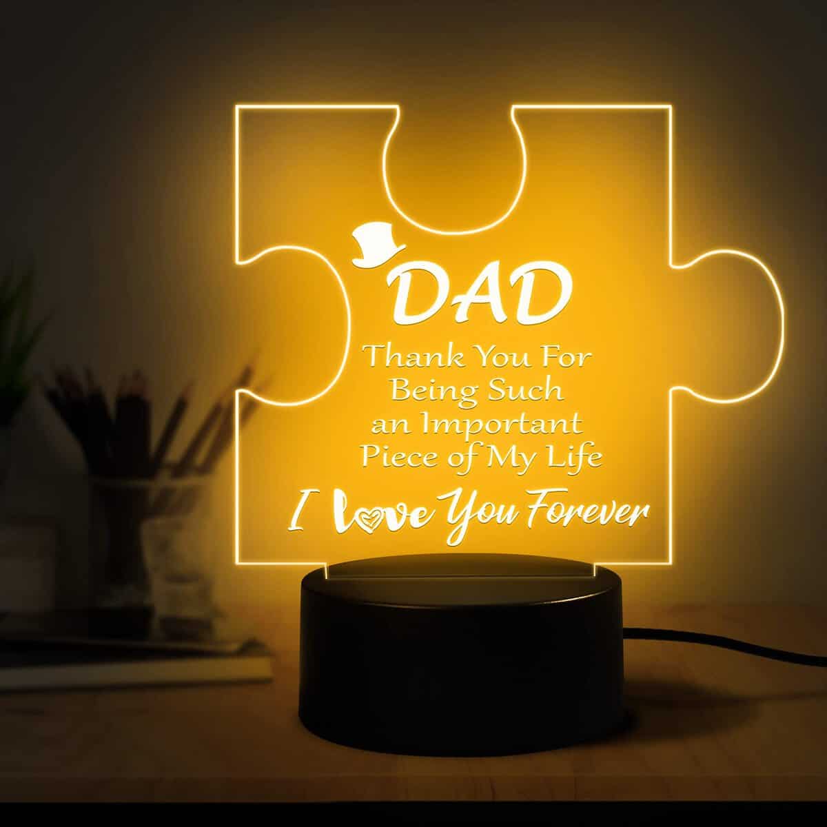 Coldbling Gifts for Dad Father's Day Birthday Gifts from Daughter Son, Acrylic Engraved Night Light Gifts for Dad, Men, Unique Night Lamp Dad Present for Christmas, Plastic Base